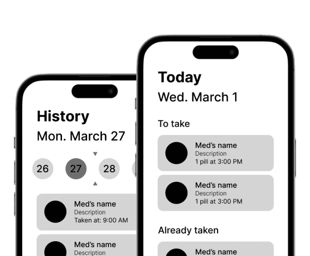 MedMinder digital wireframes mobile